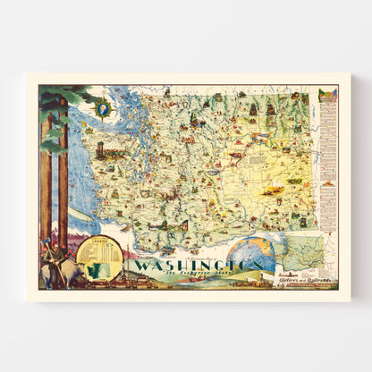 Vintage Map of Washington State, 1948