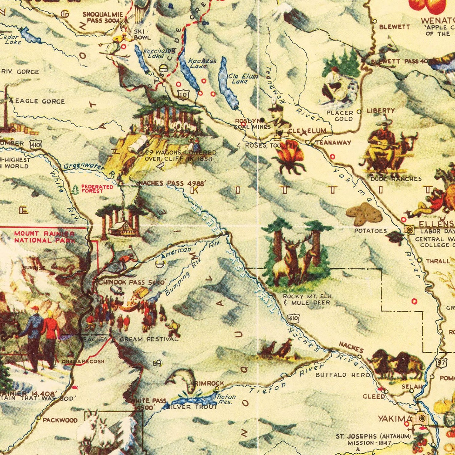 Vintage Map of Washington State, 1948