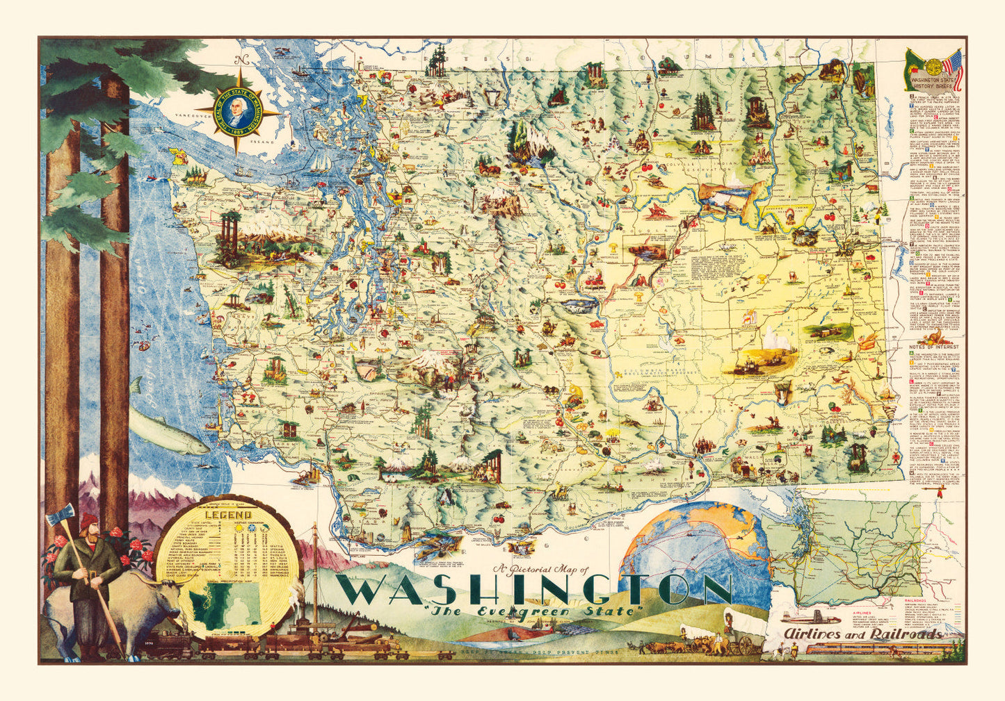 Vintage Map of Washington State, 1948