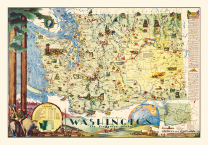 Vintage Map of Washington State, 1948