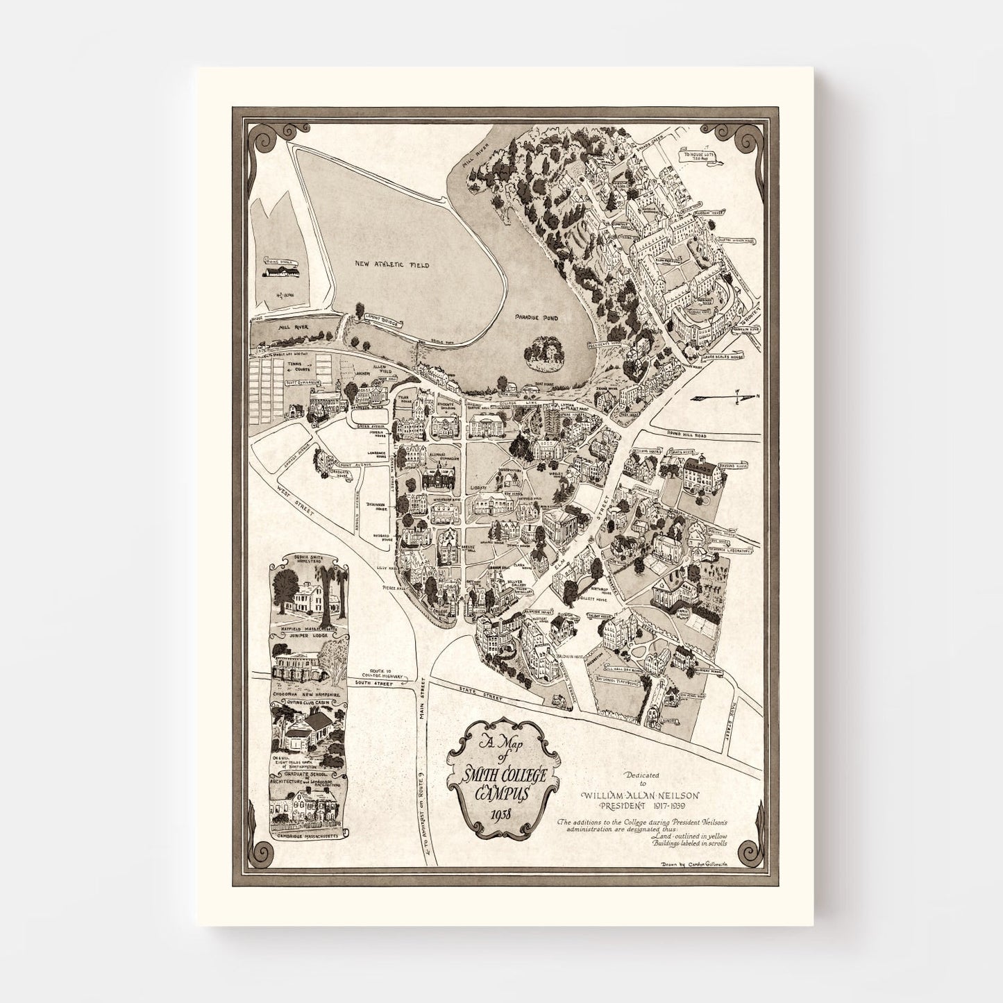 Vintage Map of Northampton, Massachusetts, 1938