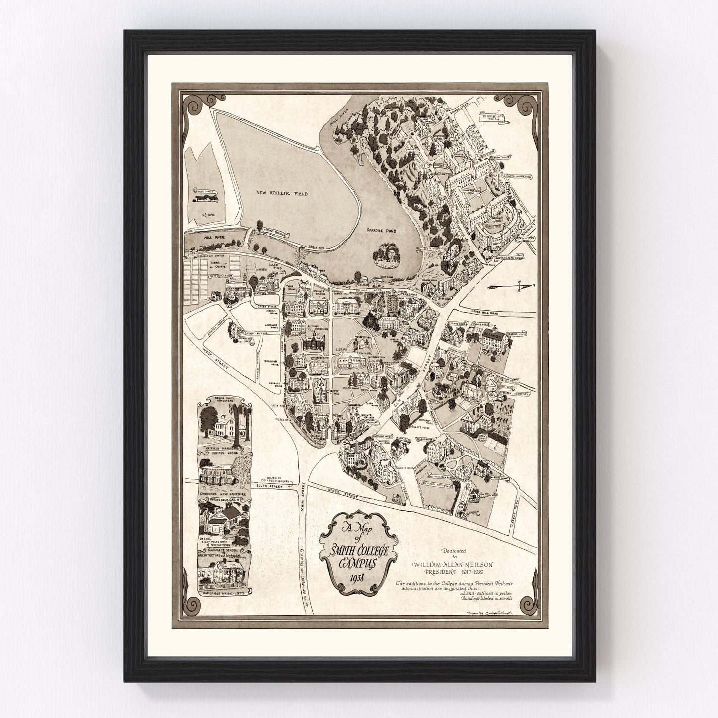 vintage map of Northampton, Massachusetts, 1938