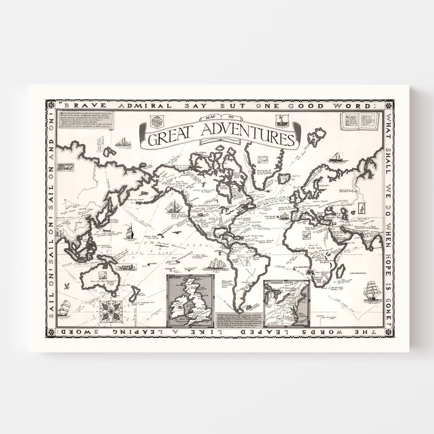 World Map of Great Adventures, 1928 Wall Art