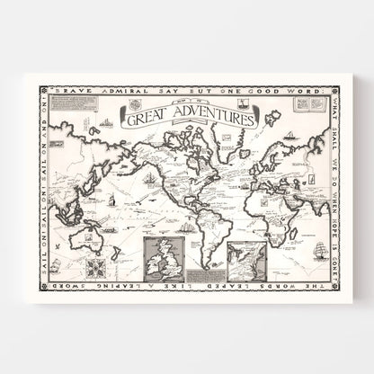 World Map of Great Adventures, 1928 Wall Art