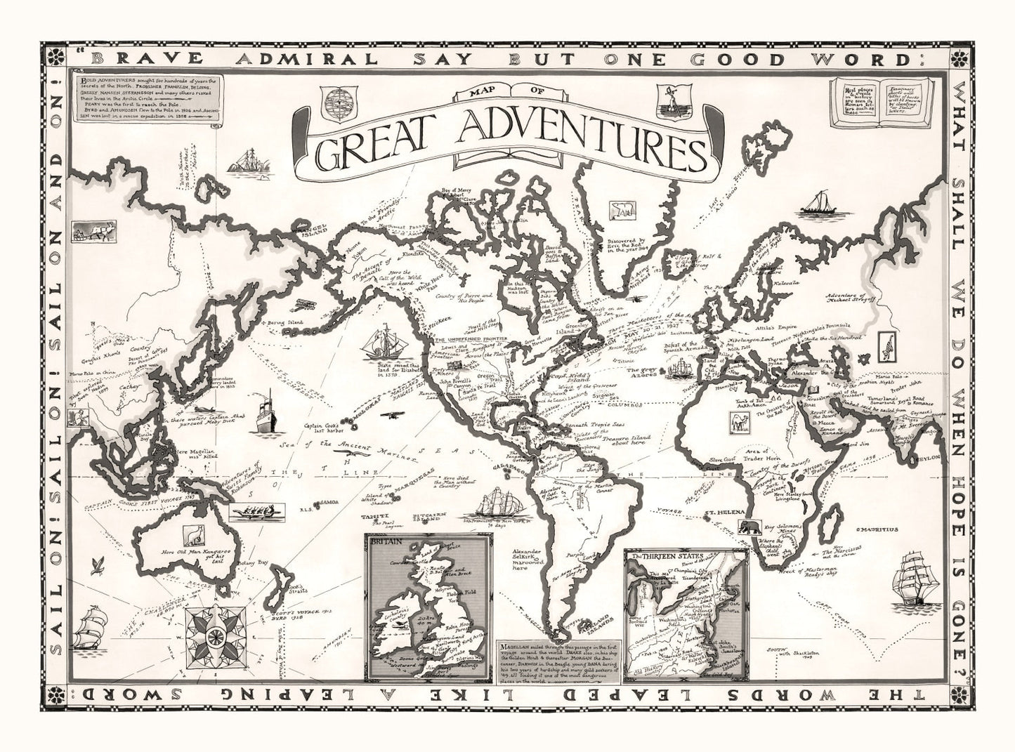 World Map of Great Adventures, 1928 Wall Art