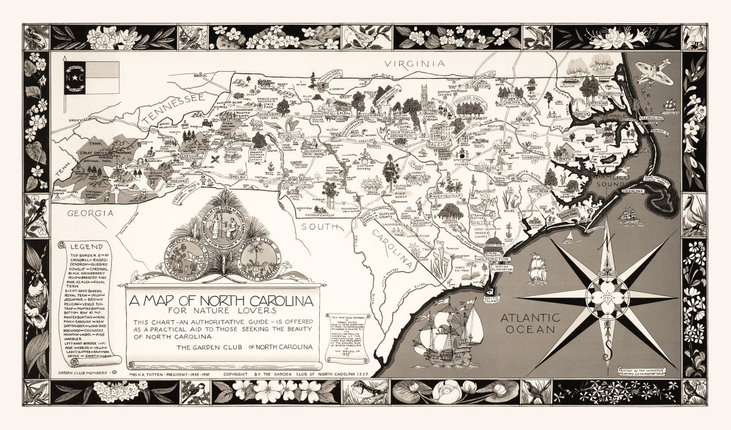 Vintage Map of North Carolina, 1937