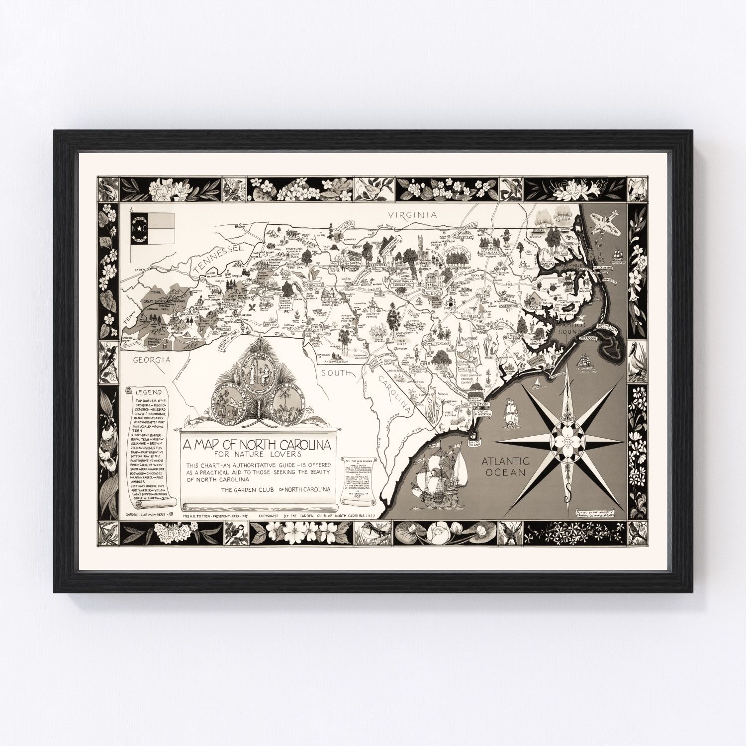 vintage map of North Carolina, 1937