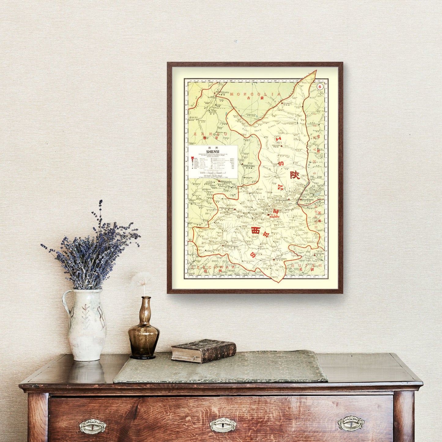 Vintage Map of Shensi, China, 1917