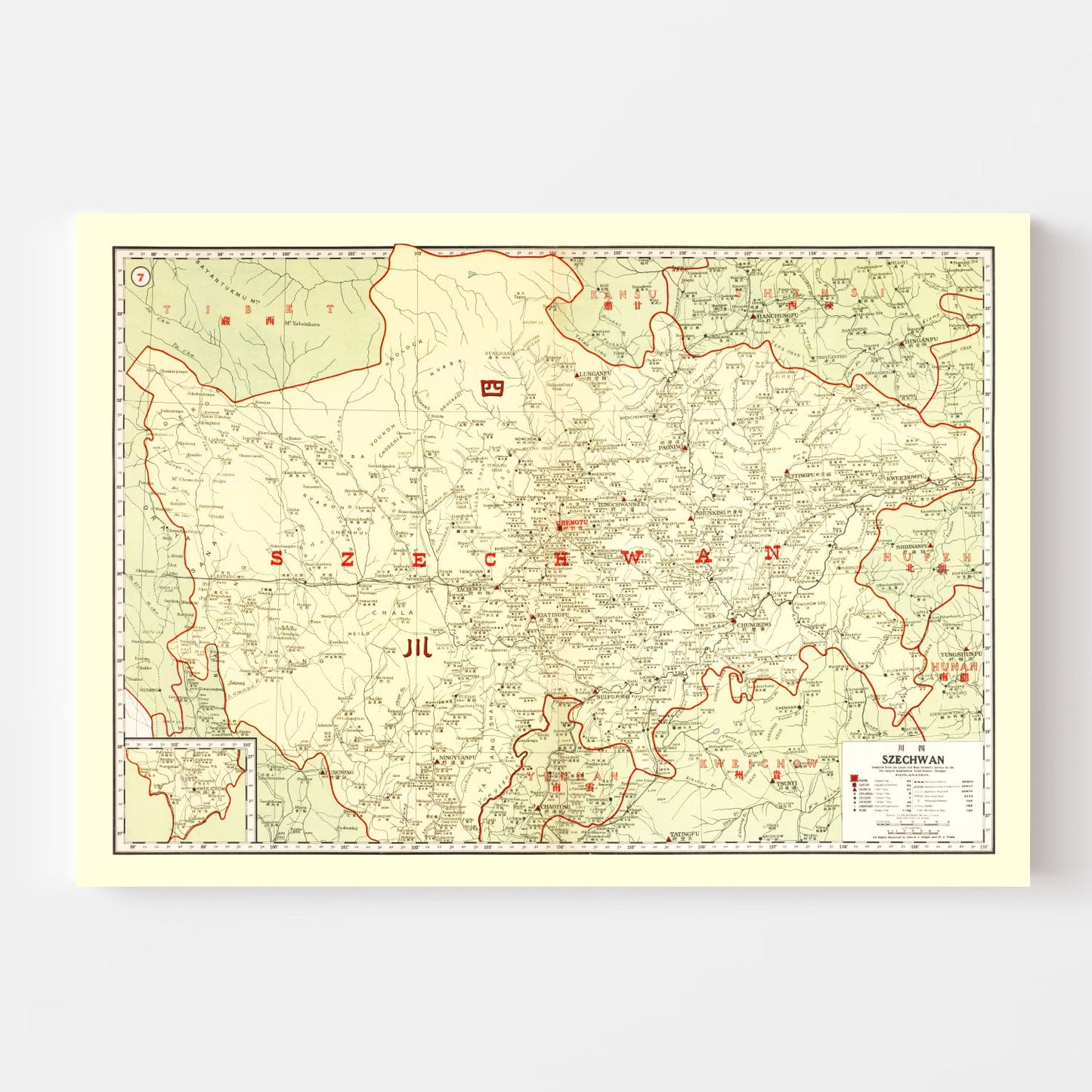 Vintage Map of Szechwan, China, 1917
