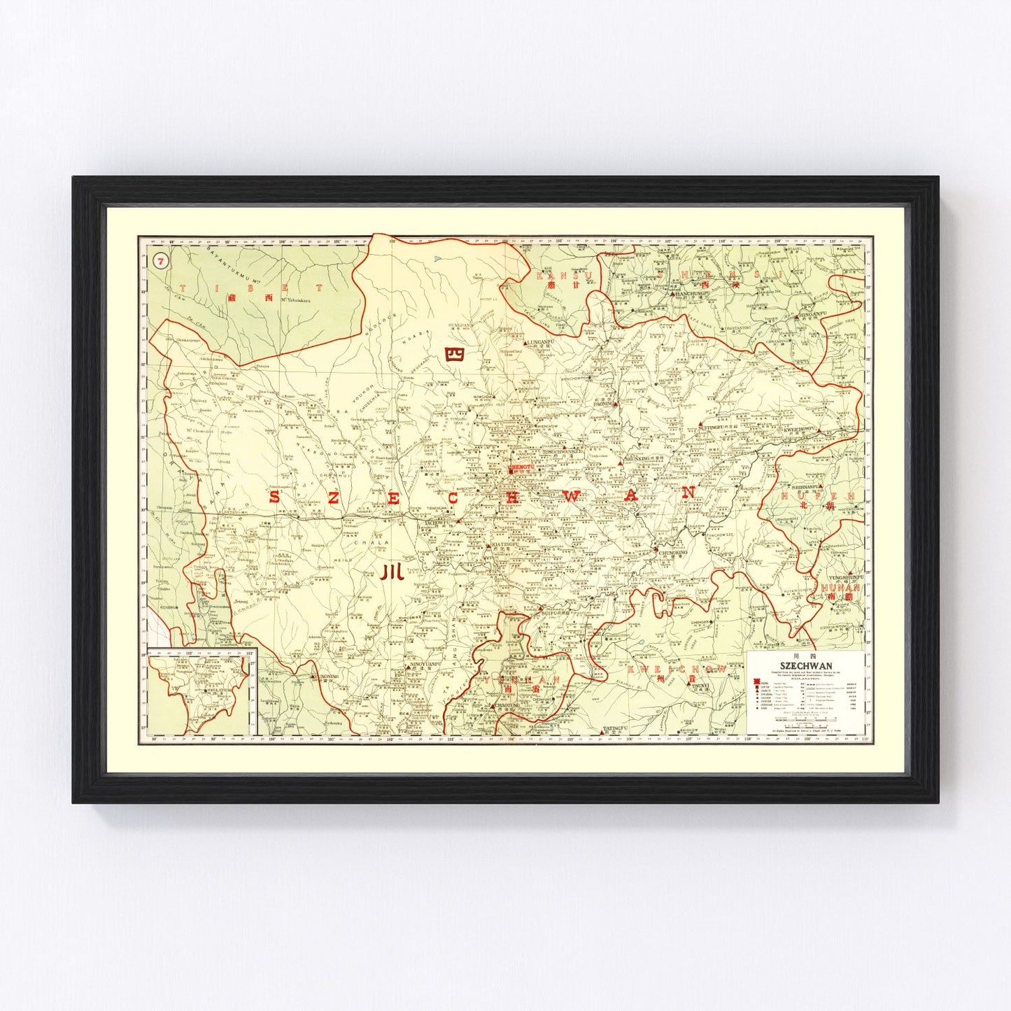Vintage map of Szechwan, China, 1917