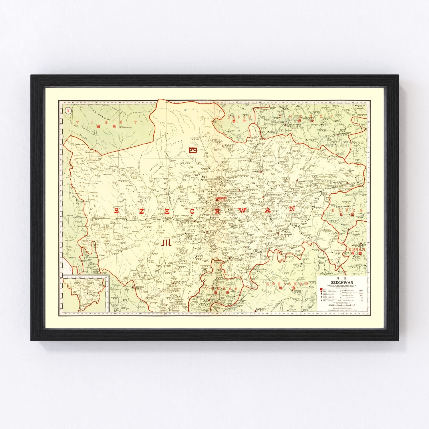 Vintage map of Szechwan, China, 1917