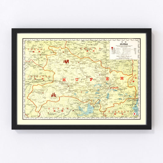 vintage map of Hupeh (Hubei), China, 1917
