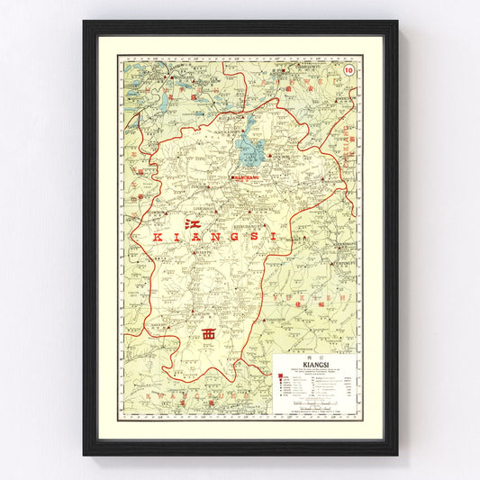 vintage map of Kiangsi, China, 1917