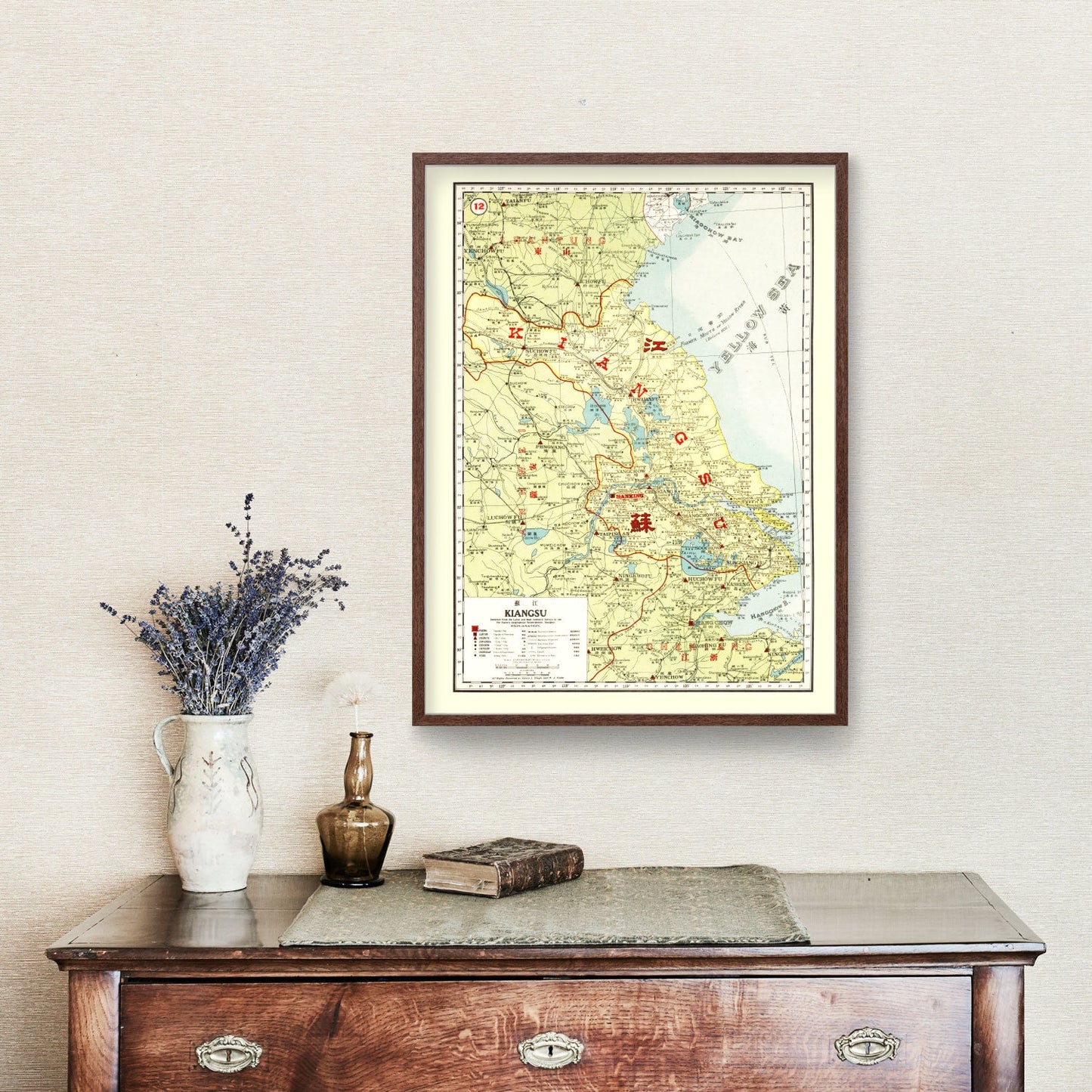 Vintage Map of Kiangsu, China, 1917