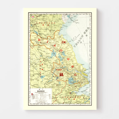 Vintage Map of Kiangsu, China, 1917