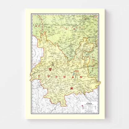 Vintage Map of Yunnan, China, 1917