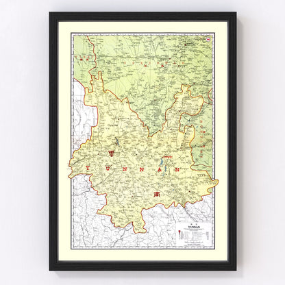 Vintage 1917 map of Yunnan Province China, digitally restored print
