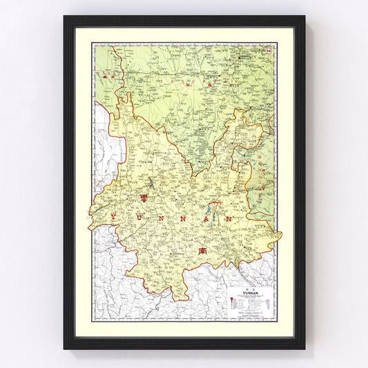 Vintage 1917 map of Yunnan Province China, digitally restored print