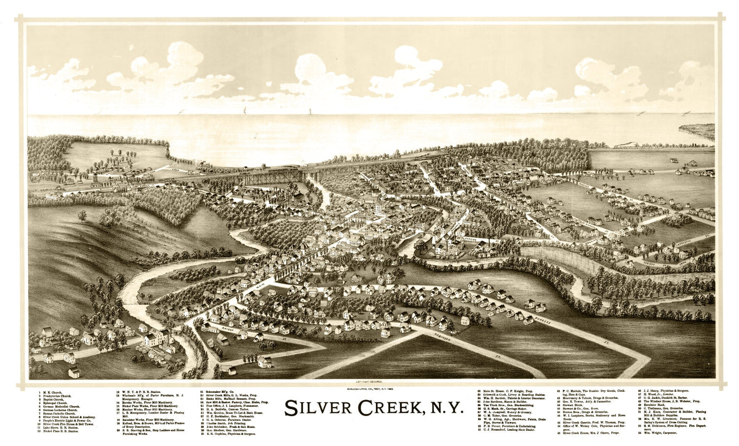 Vintage Map of Silver Creek, New York, 1892