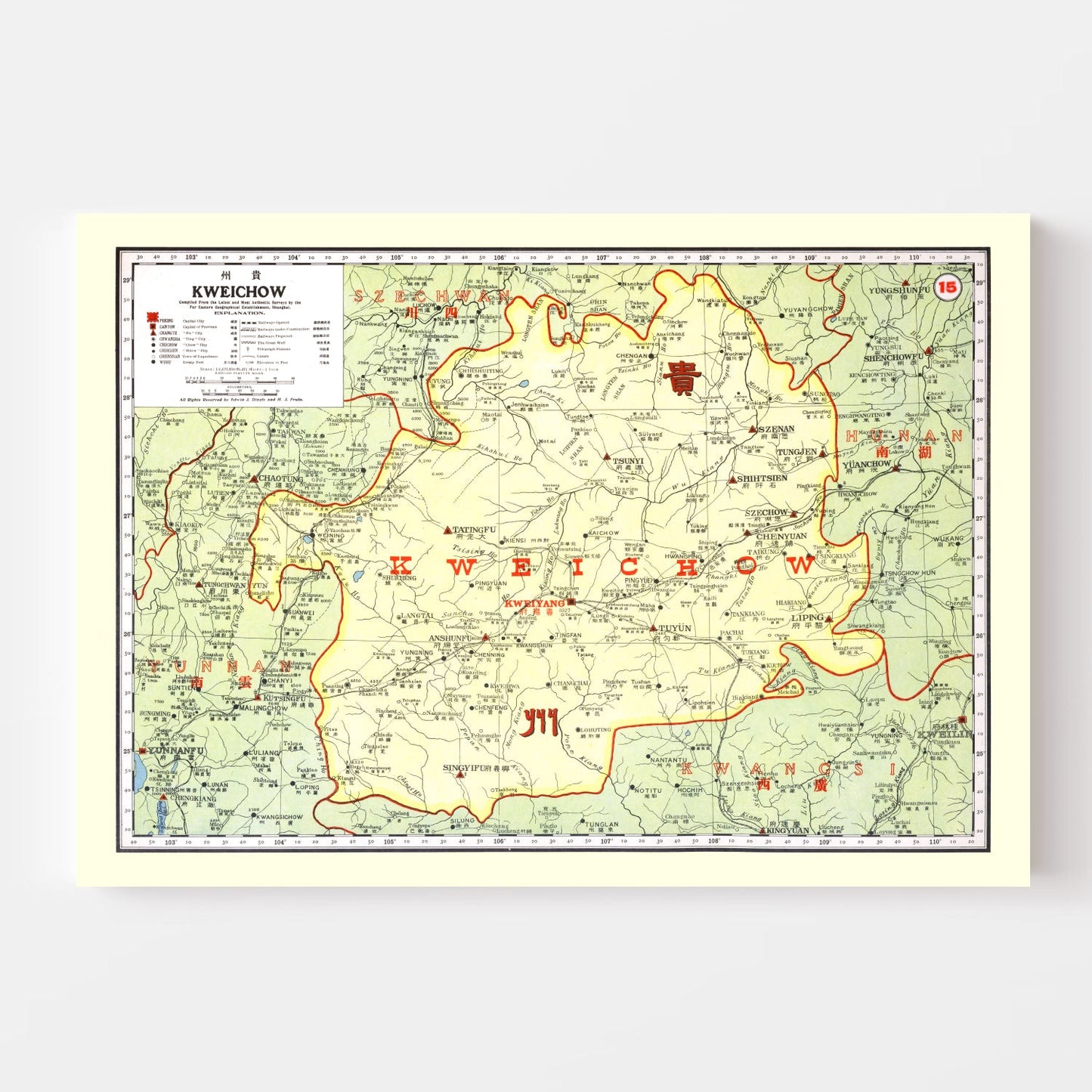 Vintage Map of Kweichow, China, 1917