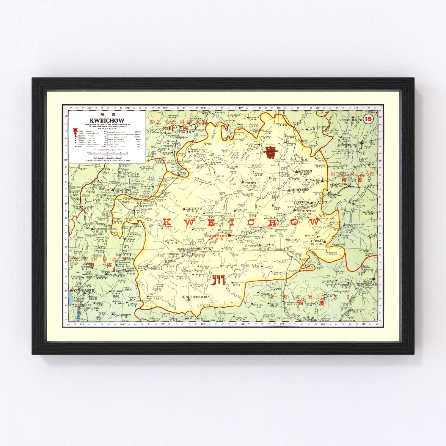 vintage map of Kweichow, China, 1917
