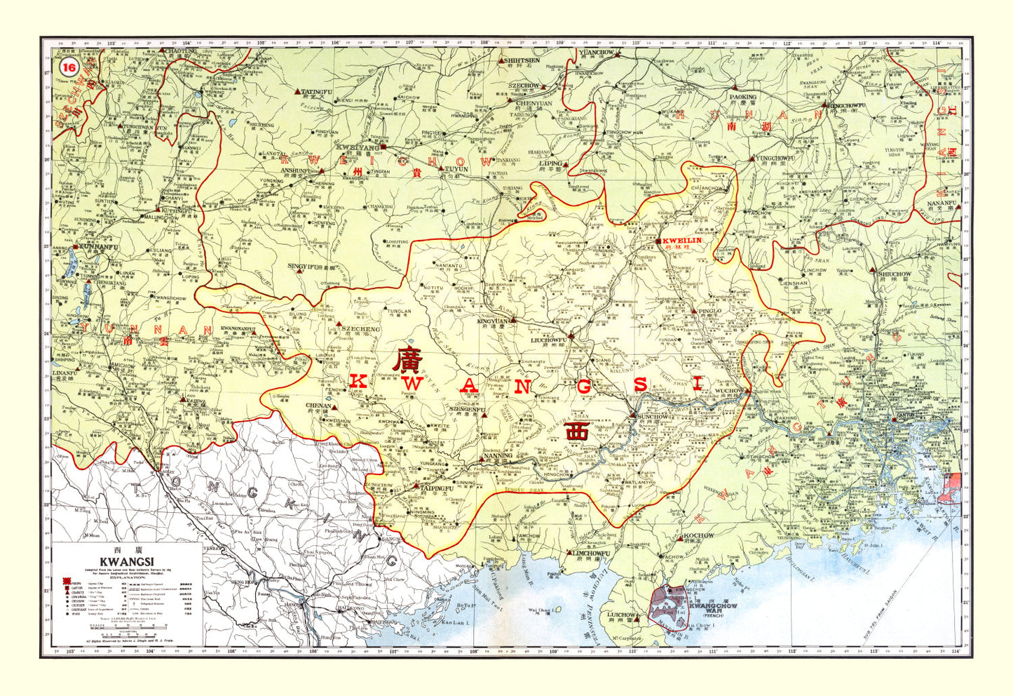 Vintage Map of Kwangsi, China, 1917