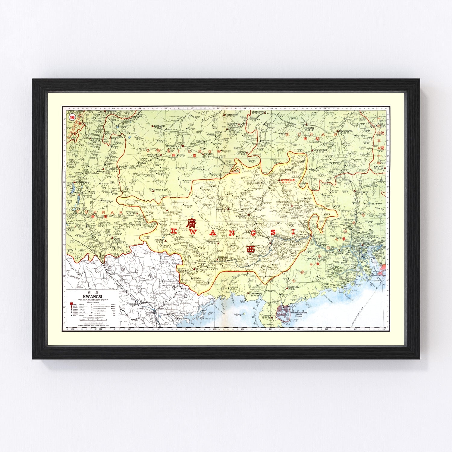 vintage map of Kwangsi, China, 1917