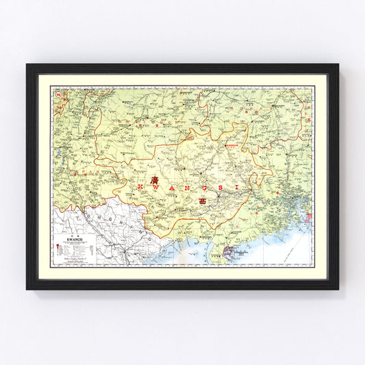 vintage map of Kwangsi, China, 1917
