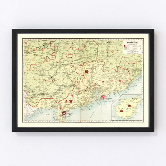 vintage map of Kwangtung, China, 1917
