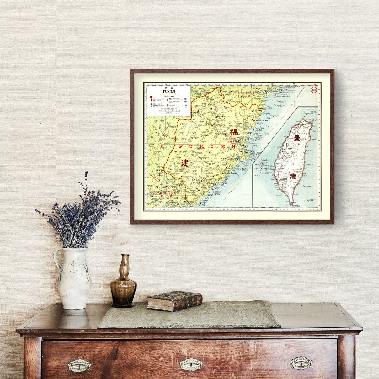 Vintage Map of Fujian, China, 1917