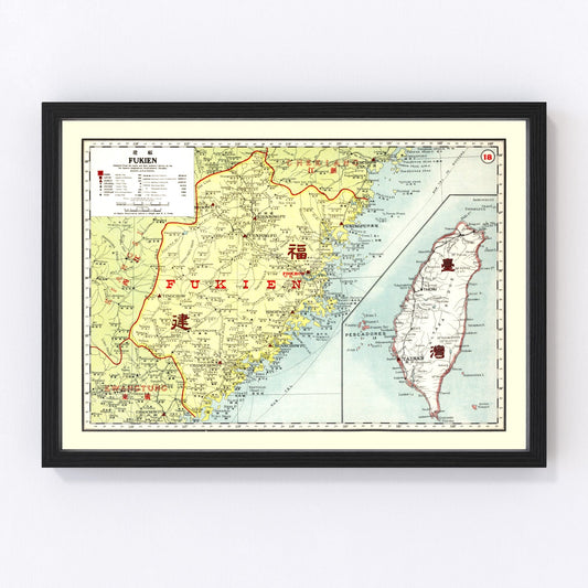 vintage map of Fujian, China, 1917