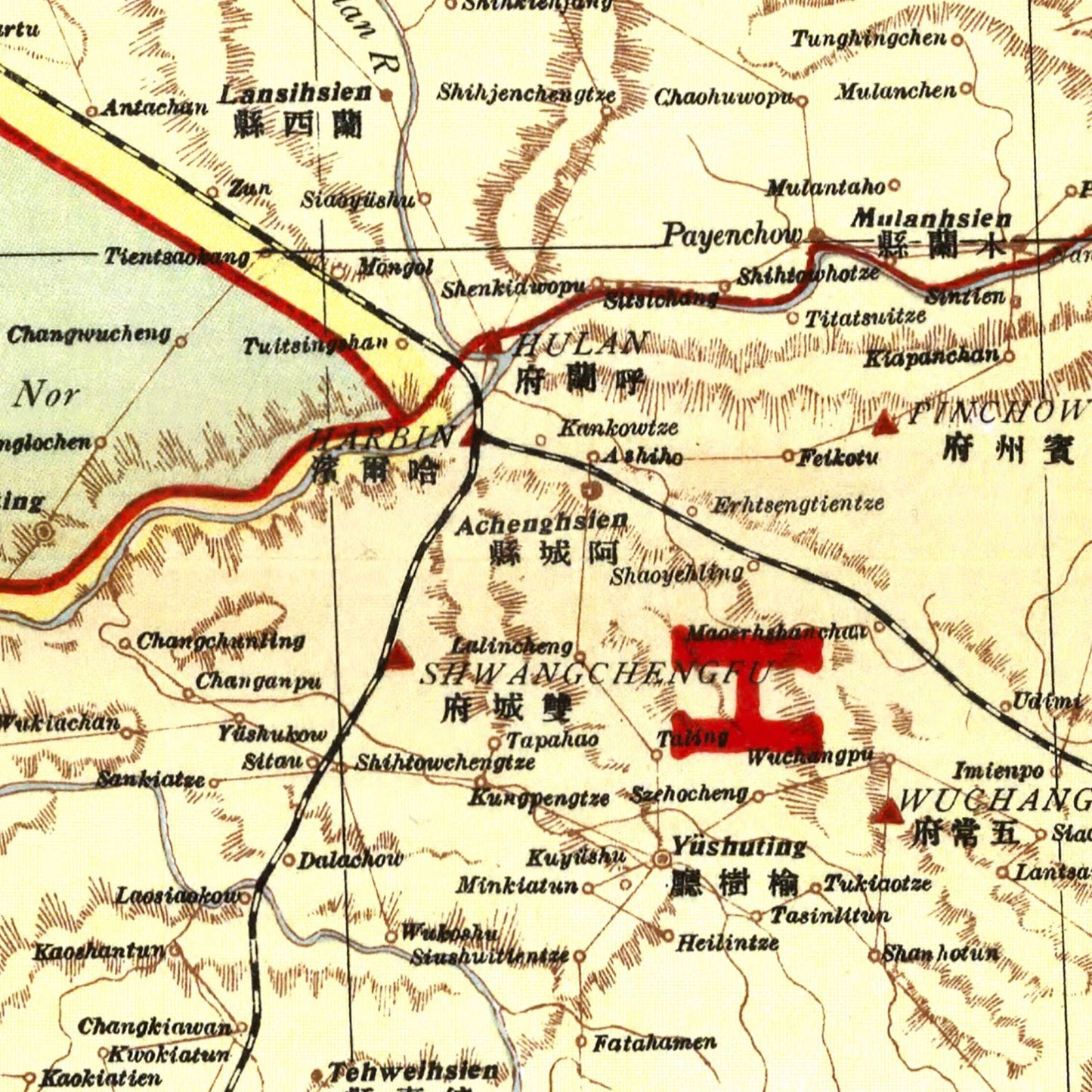 Vintage Map of Manchuria, China, 1917