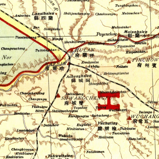 Vintage Map of Manchuria, China, 1917