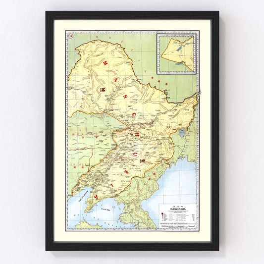 Vintage map of Manchuria, China, 1917
