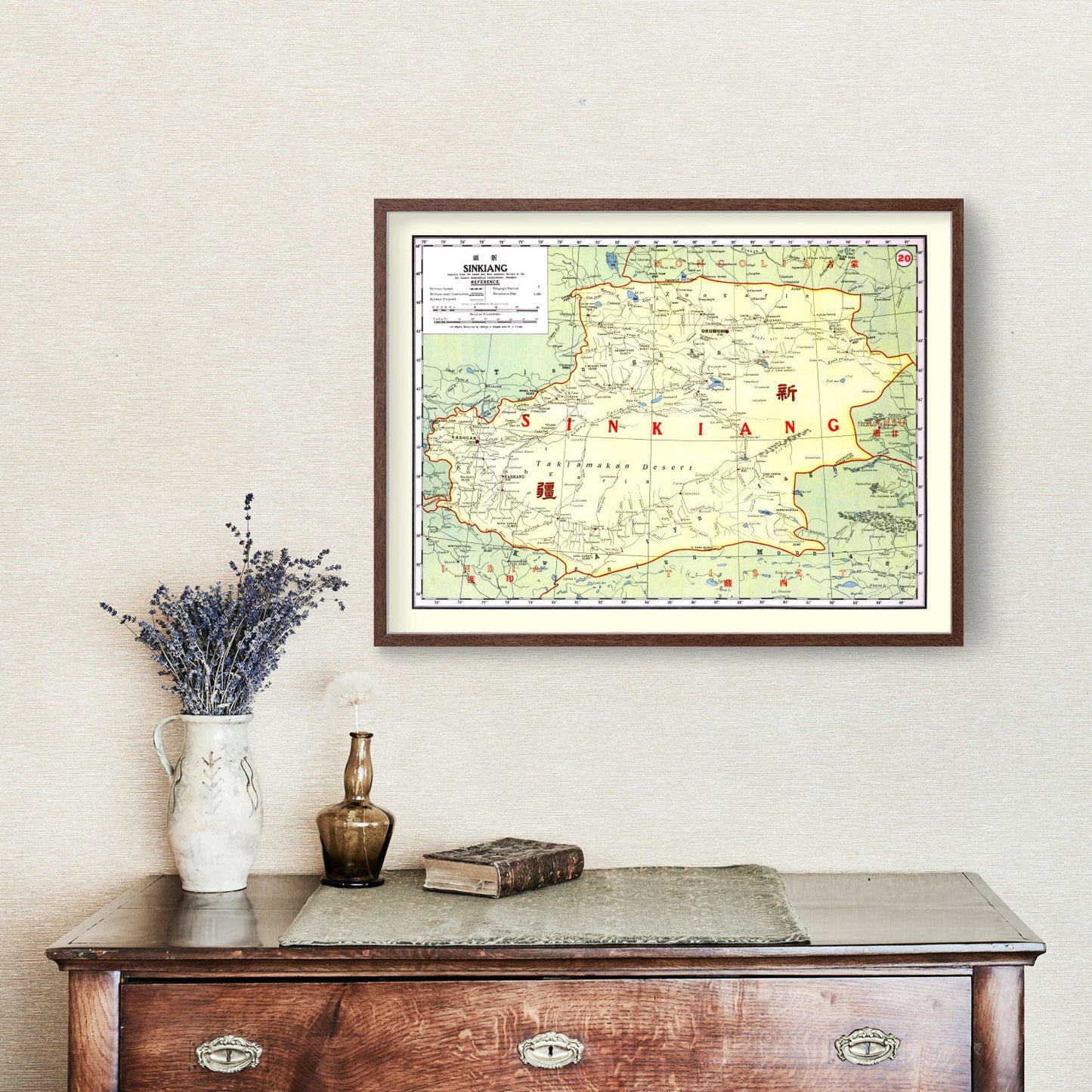 Vintage Map of Sinkiang, China, 1917