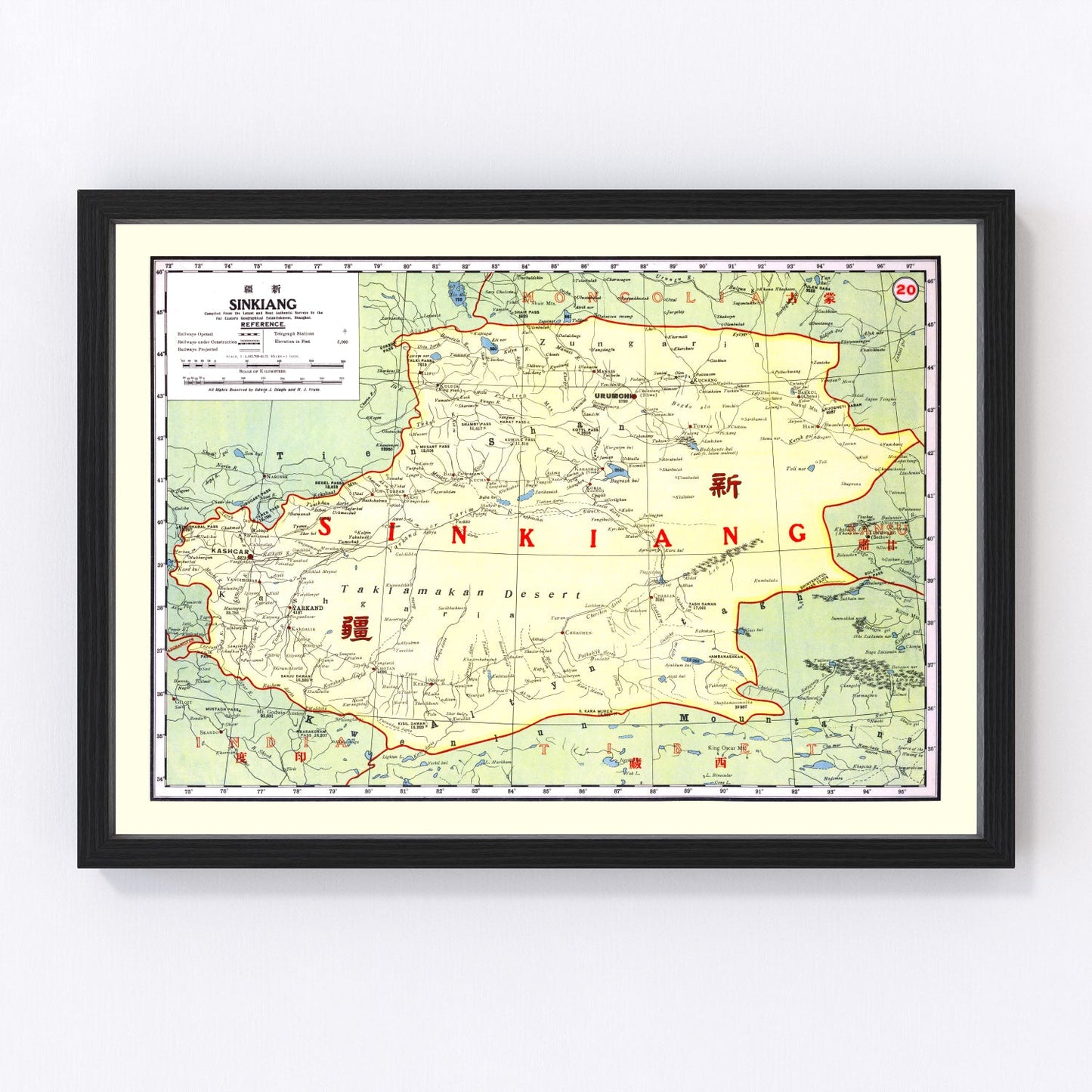 vintage map of Sinkiang, China, 1917
