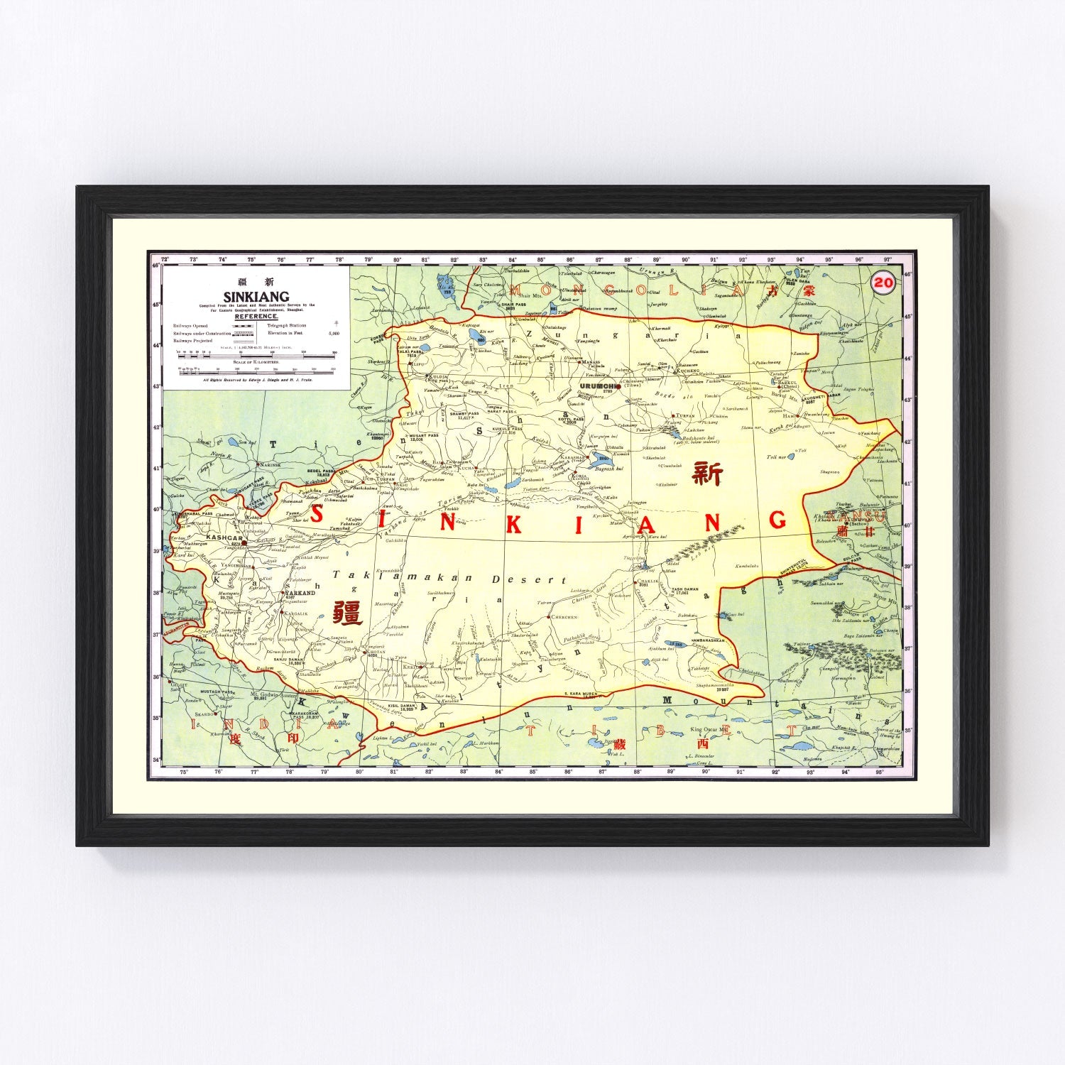 vintage map of Sinkiang, China, 1917