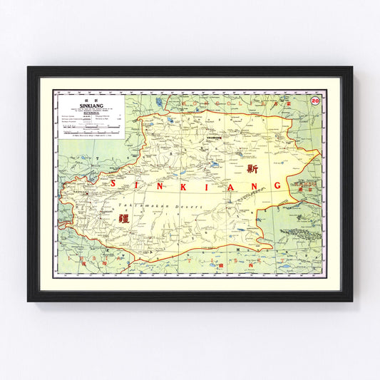vintage map of Sinkiang, China, 1917