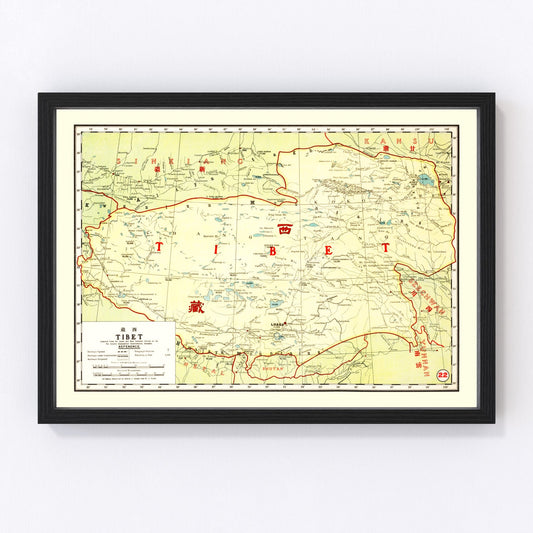 vintage map of Tibet, China, 1917