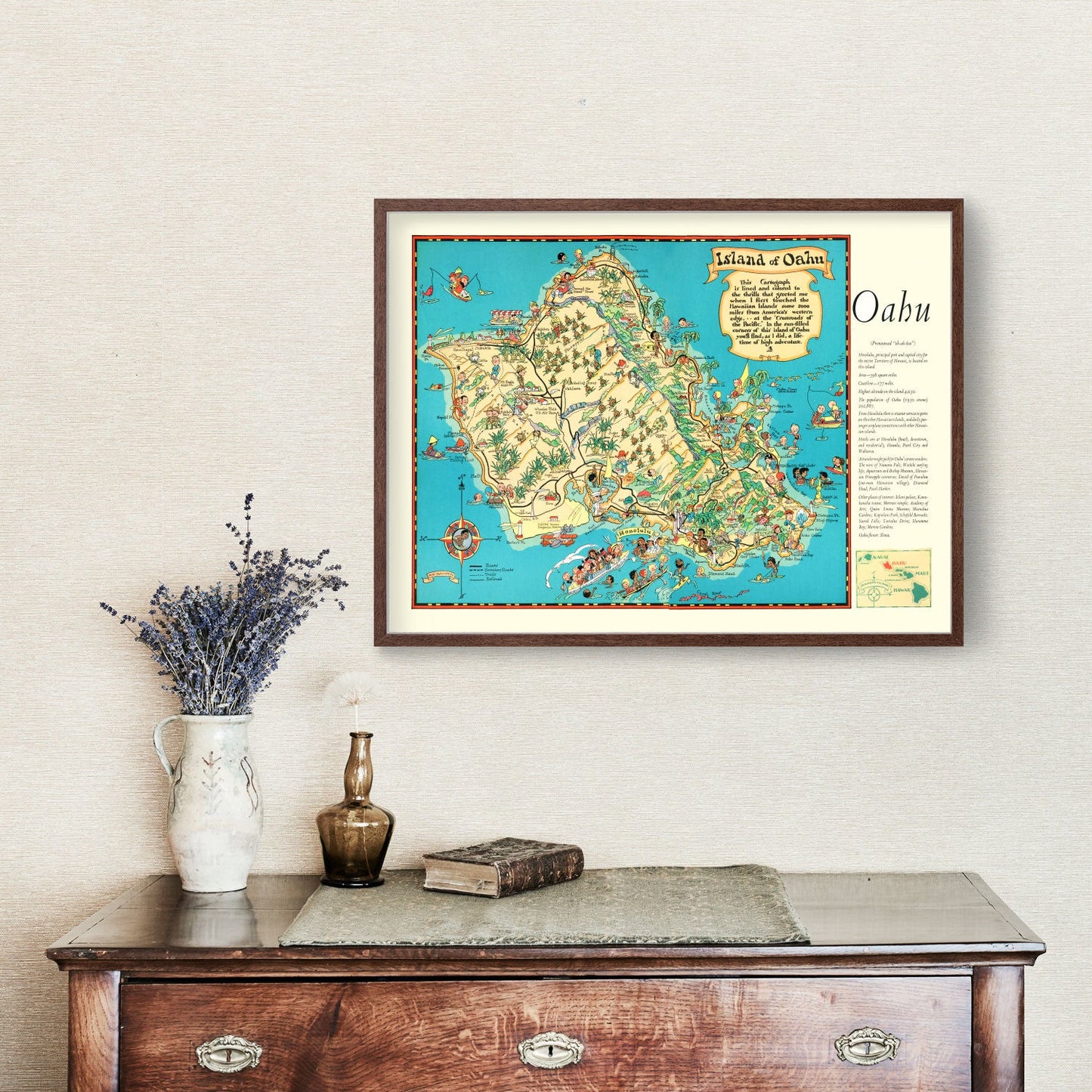 Vintage Map of Oahu, Hawaii, 1935