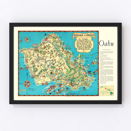 vintage map of Oahu, Hawaii, 1935