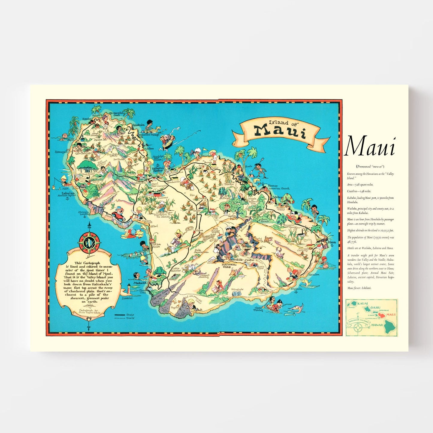 Vintage Map of Maui County, Hawaii, 1935
