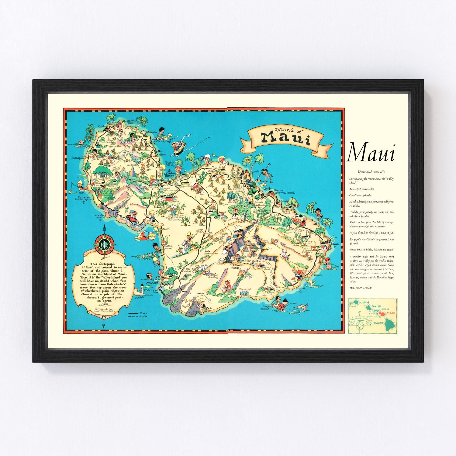 Vintage map of Maui County, Hawaii, 1935