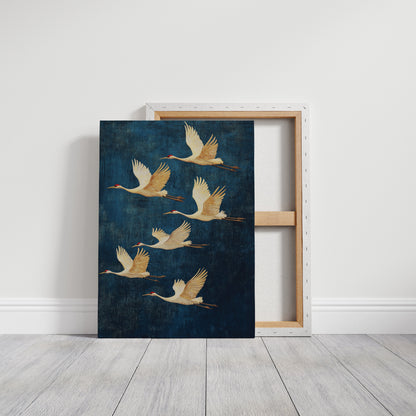 Elegant Sandhill Cranes in Flight – Japanese-Inspired Minimalist Bird Art
