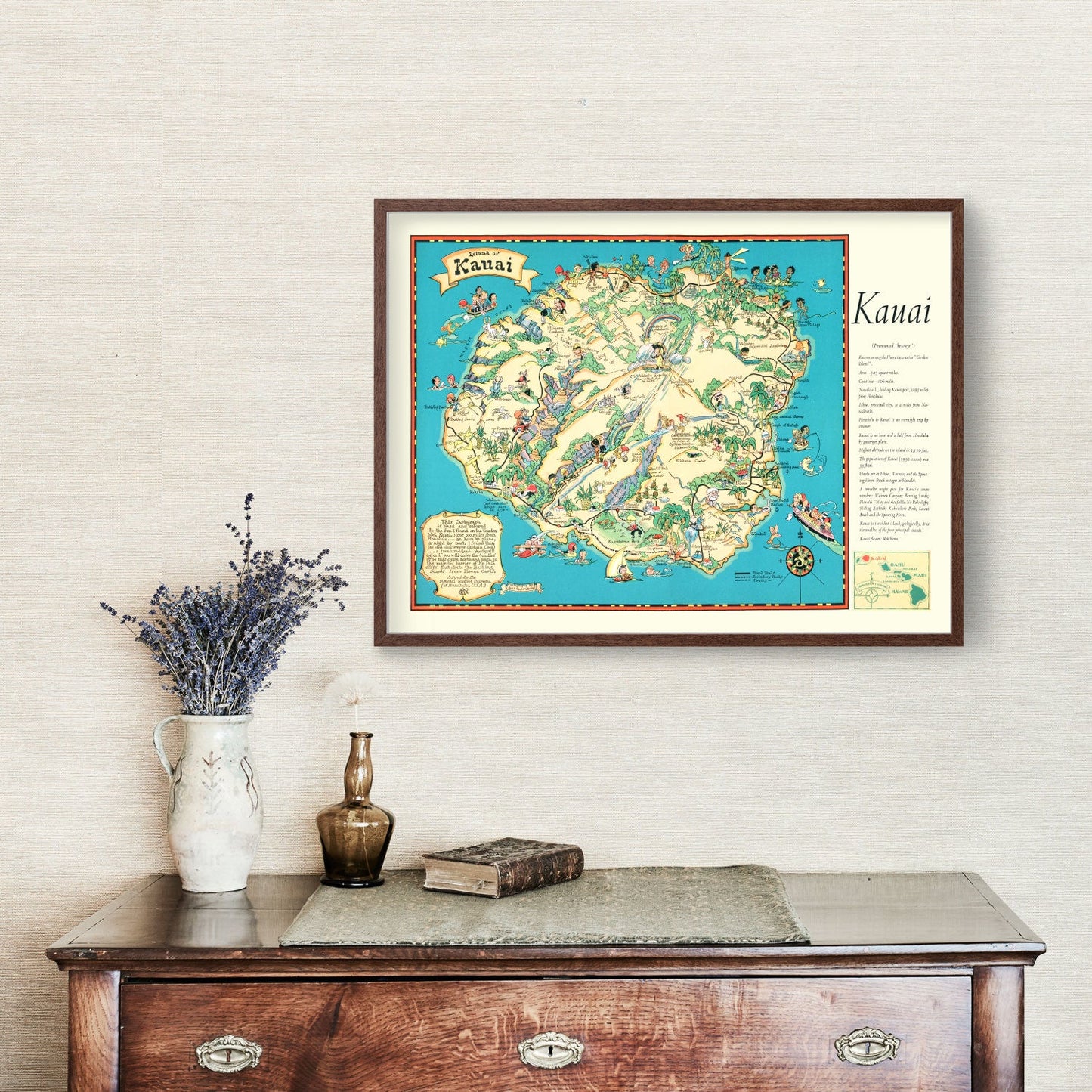 Vintage Map of Kauai, Hawaii, 1935