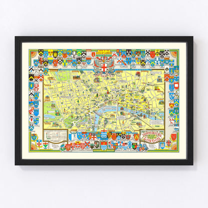 vintage map of London, England, 1965