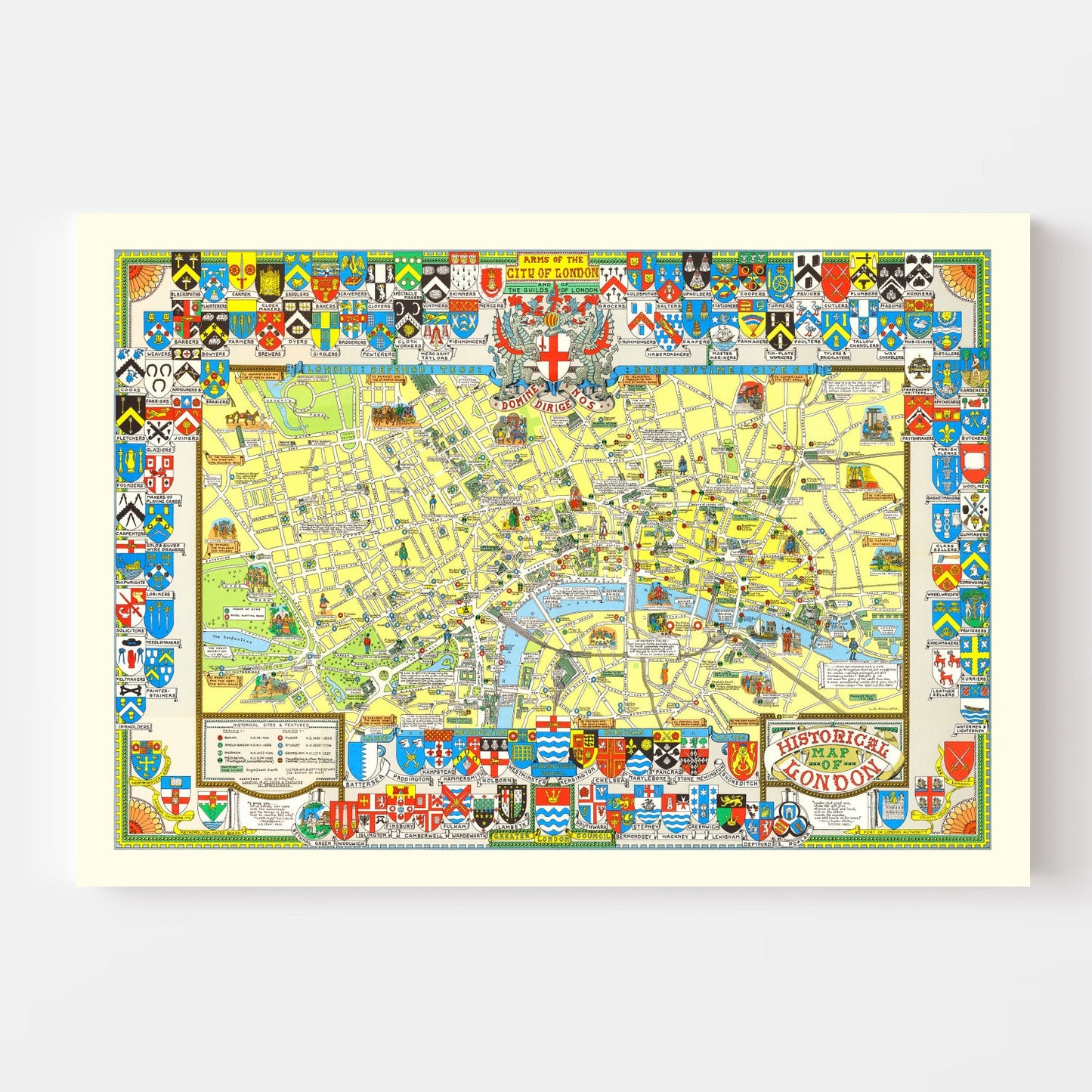 Vintage Map of London, England, 1965