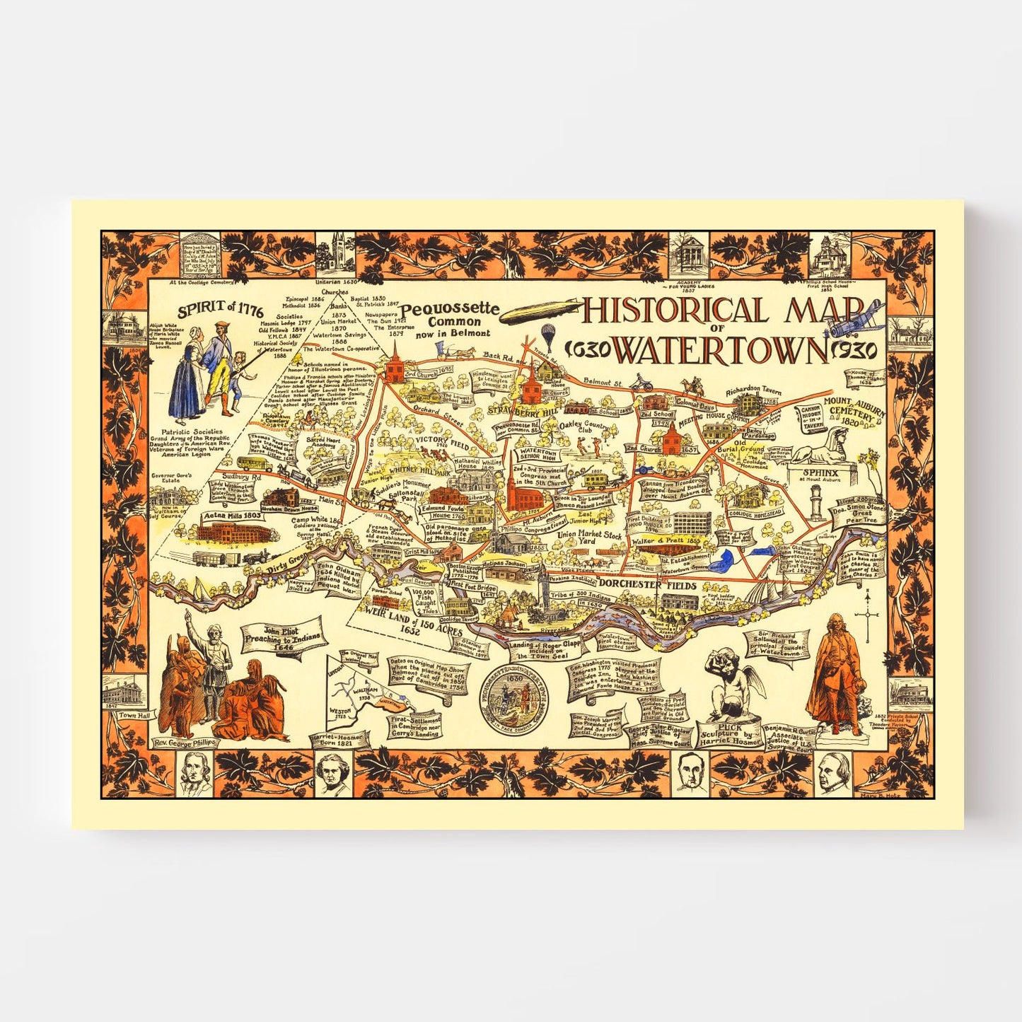 Vintage Map of Watertown, New York 1930