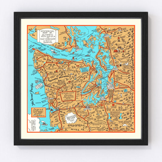 Vintage map of Olympic Peninsula and Puget Sound, 1934