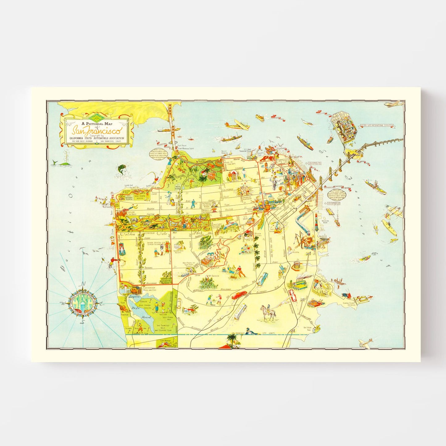 Vintage Map of San Francisco, California, 1939